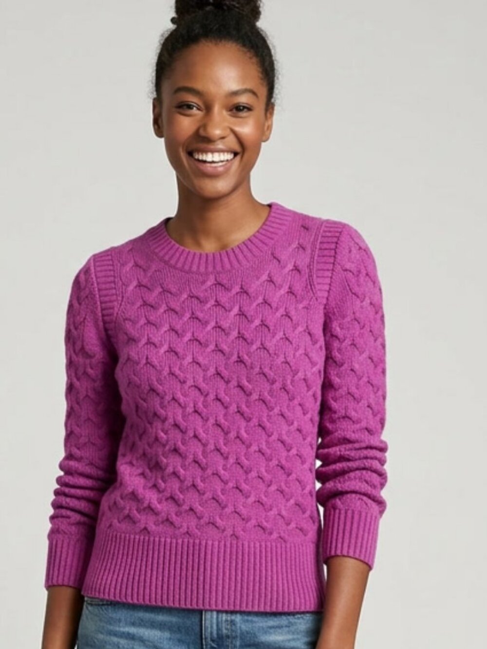 J.Crew Sweater Women's Wool Blend Cable Knit Pullover Purple Magenta Size S